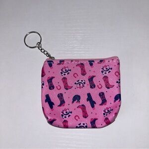 Cowgirl Patterned Coin Purse with Keychain Pink.